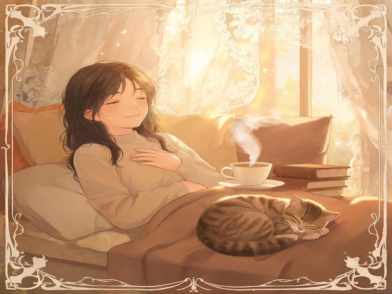 Person feeling at home in a warm, quiet room.